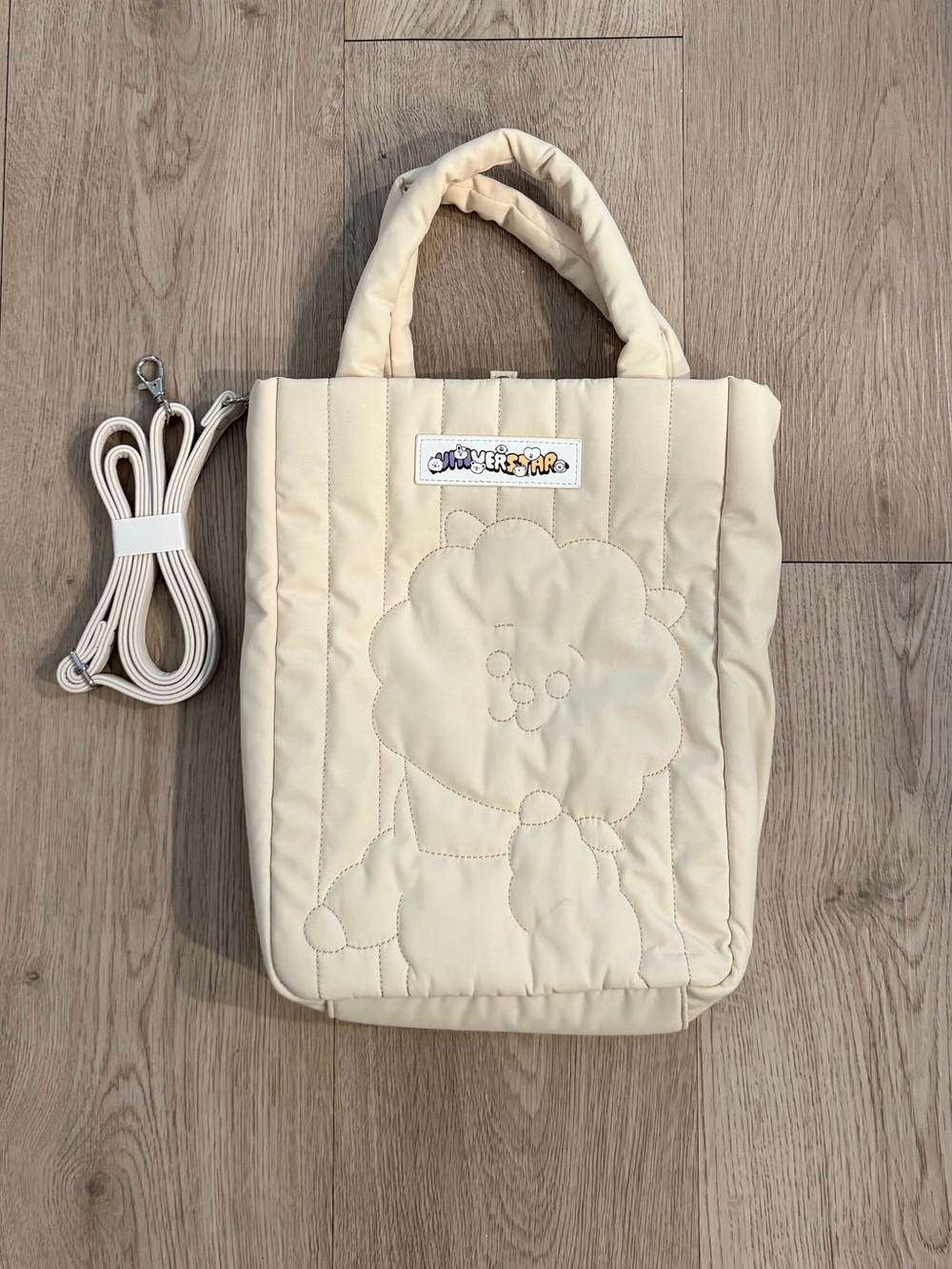 NWOT BT21 Rj Active Quilt Cream Tote Bag / Crossbody